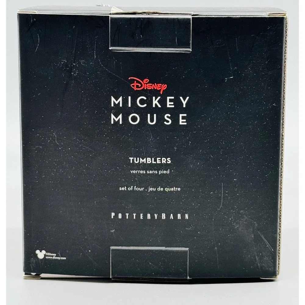 Pottery Barn Disney Mickey Mouse Glass Tumblers‎ Set of 4 Black White